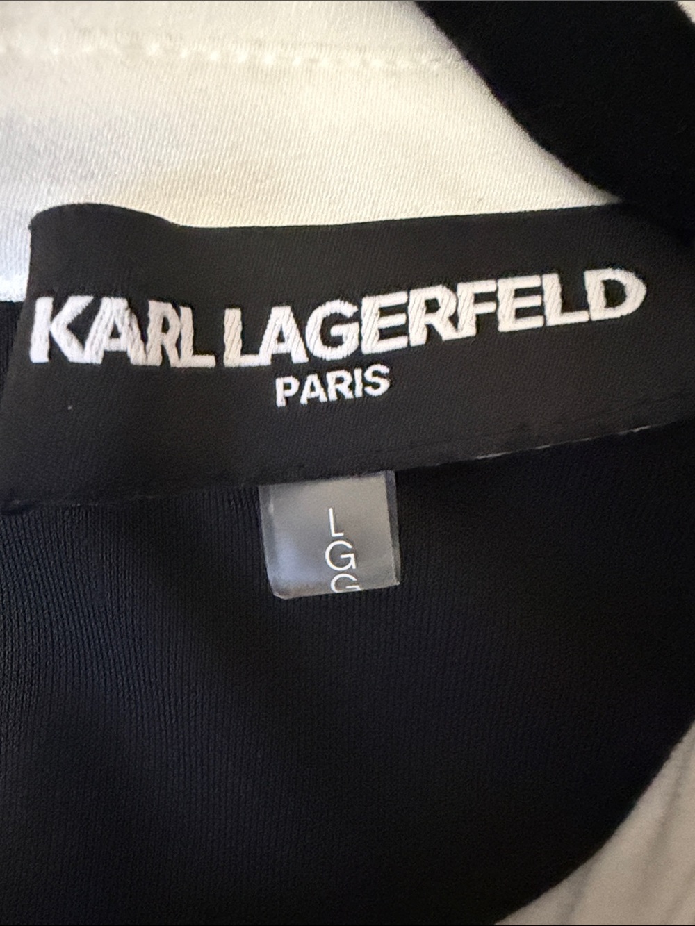 Karl Lagerfeld Black Top with White Peter Pan Collar Silent Luxury Size L - Picture 7 of 10
